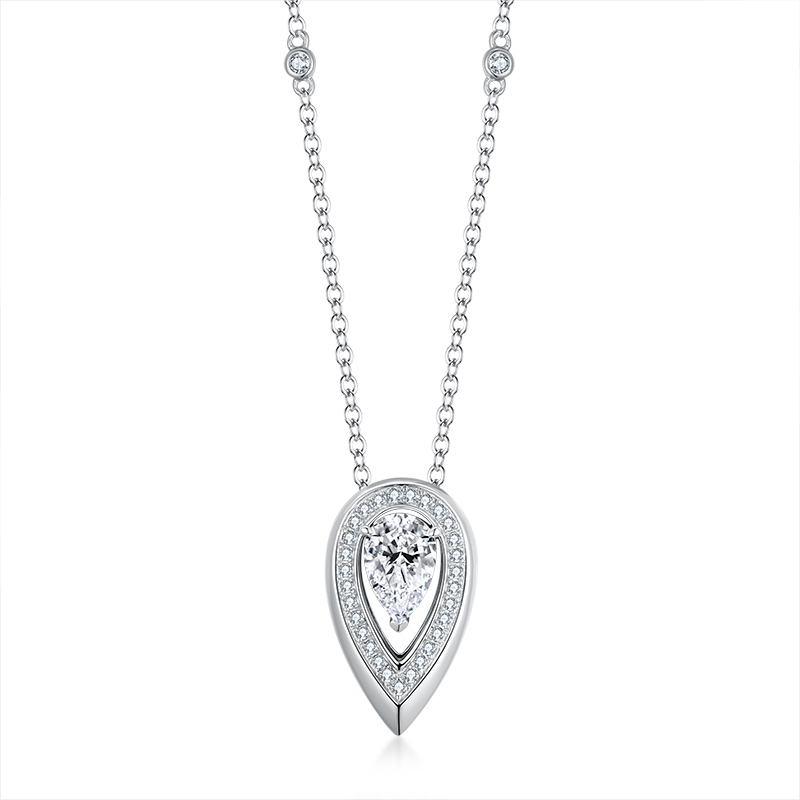 Sotiya Halo Pear Cut Moissanite Necklace Sterling Silver-Sotiya