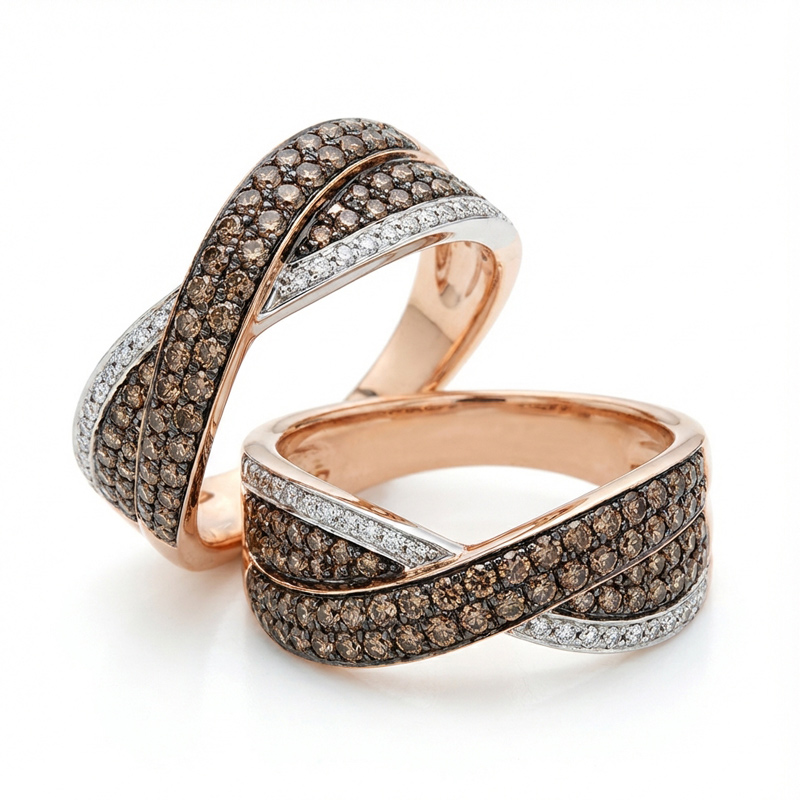 Sotiya Twist Design Round Cut Coffee Couple Rings Sterling Silver-Sotiya