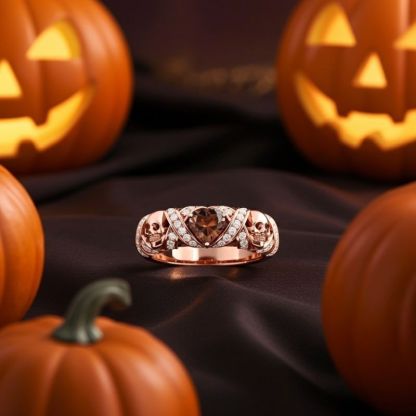 Sotiya Gothic Skull Heart Cut Coffee Women's Wedding Ring Sterling Silver-Sotiya