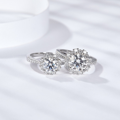 Sotiya Flower Halo Round Cut Moissanite Engagement Ring Sterling Silver-Sotiya