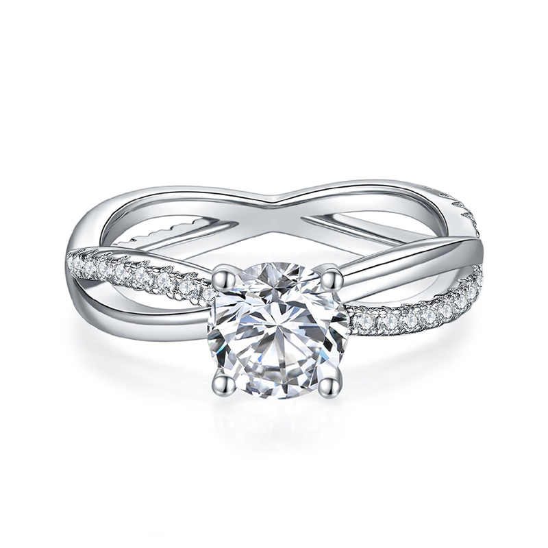 Sotiya Crossover Round Cut Moissanite Engagement Ring Sterling Silver-Sotiya