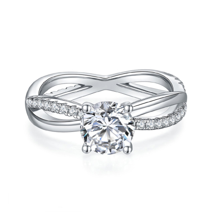 Sotiya Crossover Round Cut Moissanite Engagement Ring Sterling Silver-Sotiya