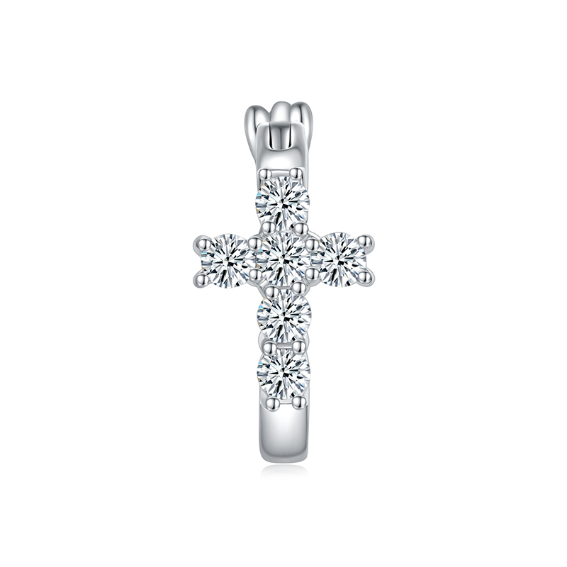 Sotiya Cross Design Round Cut Moissanite Hoop Earrings Sterling Silver-Sotiya