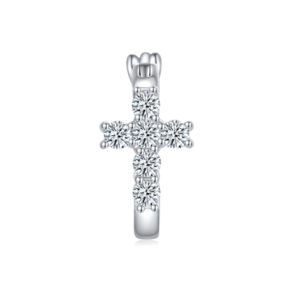 Sotiya Cross Design Round Cut Moissanite Hoop Earrings Sterling Silver-Sotiya