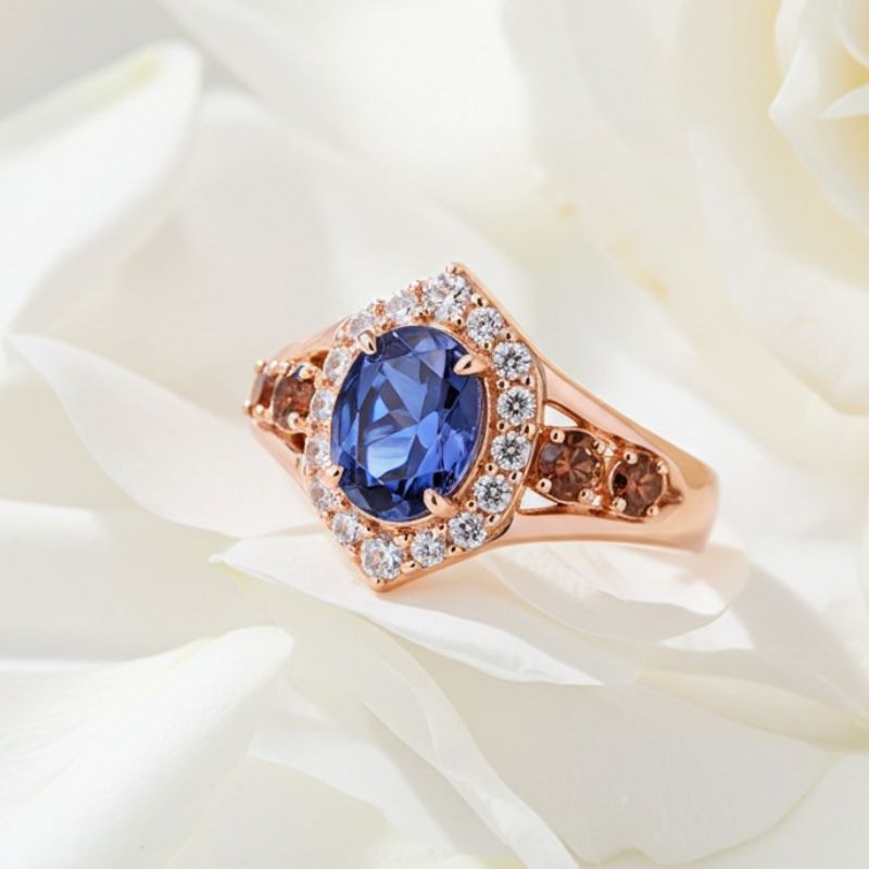 Sotiya Halo Oval Cut Coffee Engagement Ring Sterling Silver-Sotiya