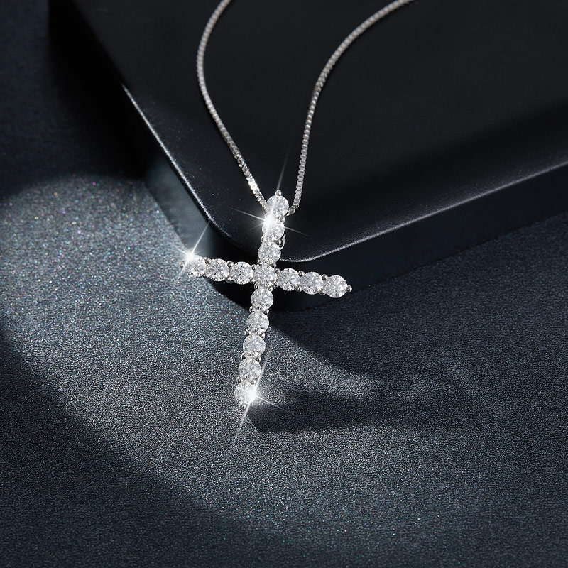 Sotiya Round Cut Moissanite Cross Necklace Sterling Silver-Sotiya