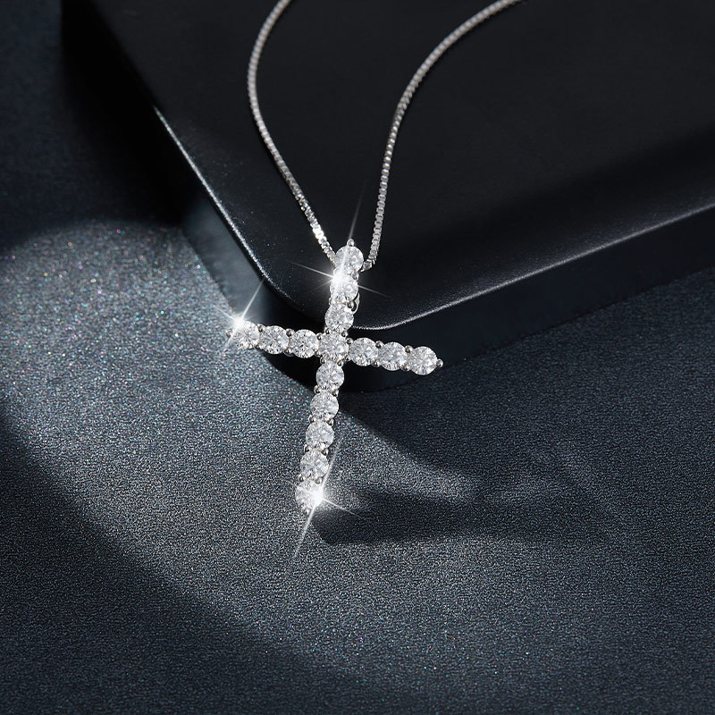 Sotiya Round Cut Moissanite Cross Necklace Sterling Silver-Sotiya