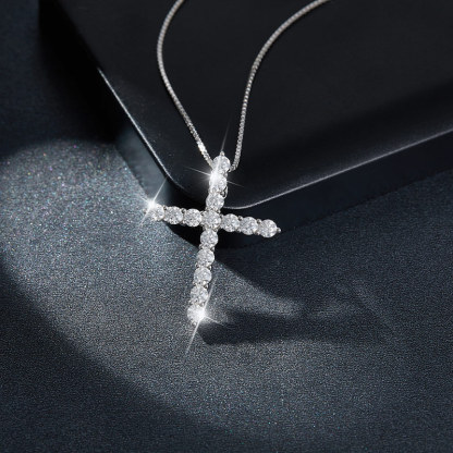 Sotiya Round Cut Moissanite Cross Necklace Sterling Silver-Sotiya