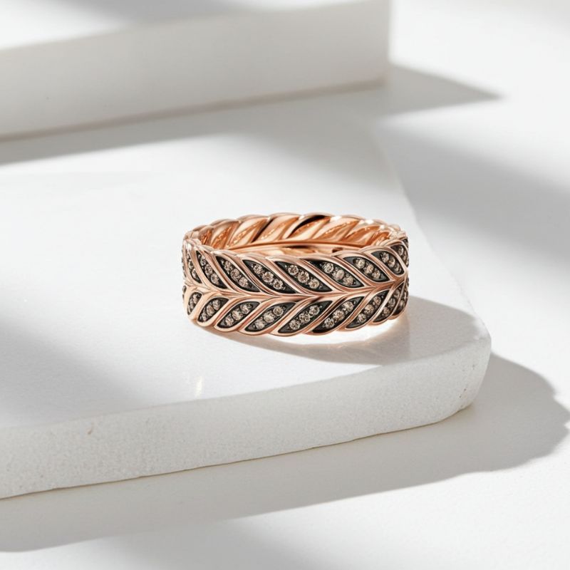 Sotiya Feather Design Unisex Coffee Chevron Band Ring Sterling Silver-Sotiya