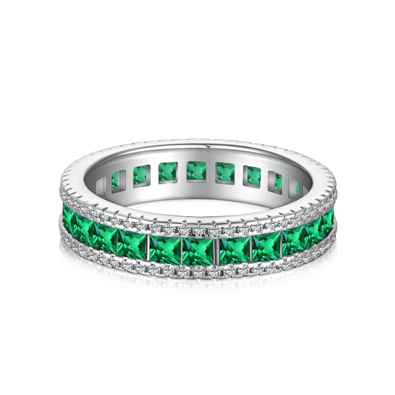 Sotiya Princess Cut Emerald Green Eternity Ring Sterling Silver