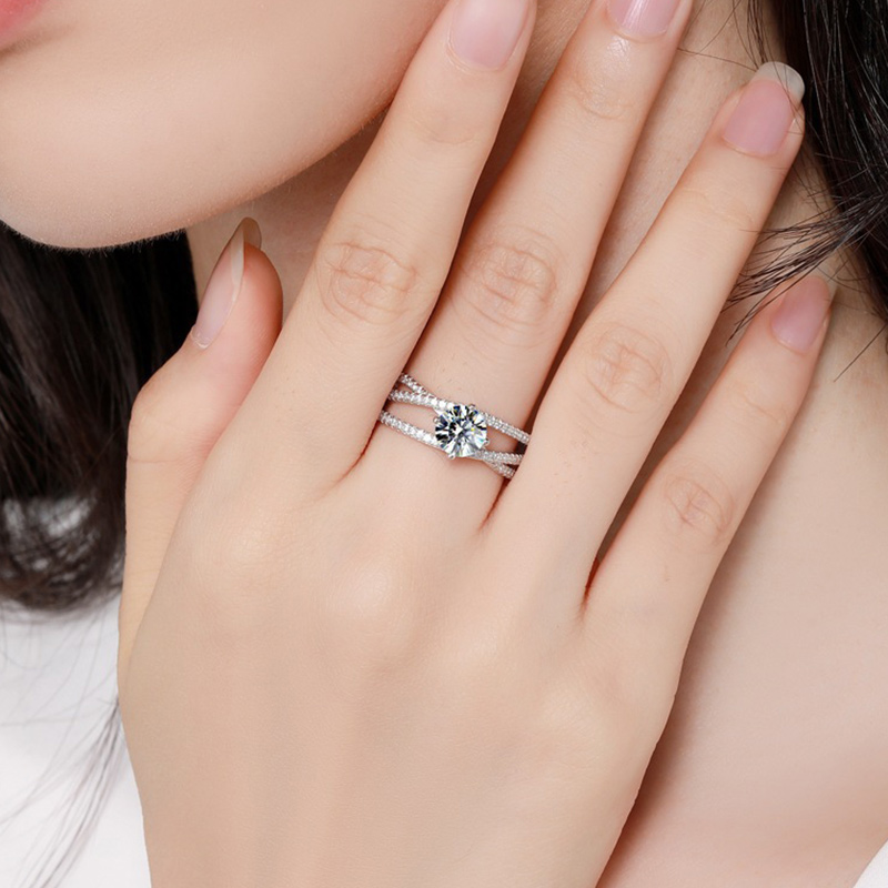 Sotiya Crossover Round Cut Moissanite Engagement Ring Sterling Silver-Sotiya