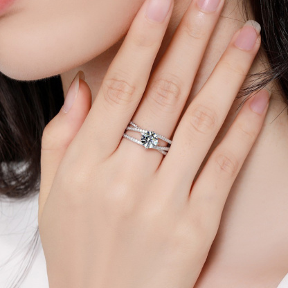 Sotiya Crossover Round Cut Moissanite Engagement Ring Sterling Silver-Sotiya