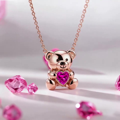 Sotiya Best Buds Embrace Love Teddy Bear Heart Cut Necklace Sterling Silver-Sotiya