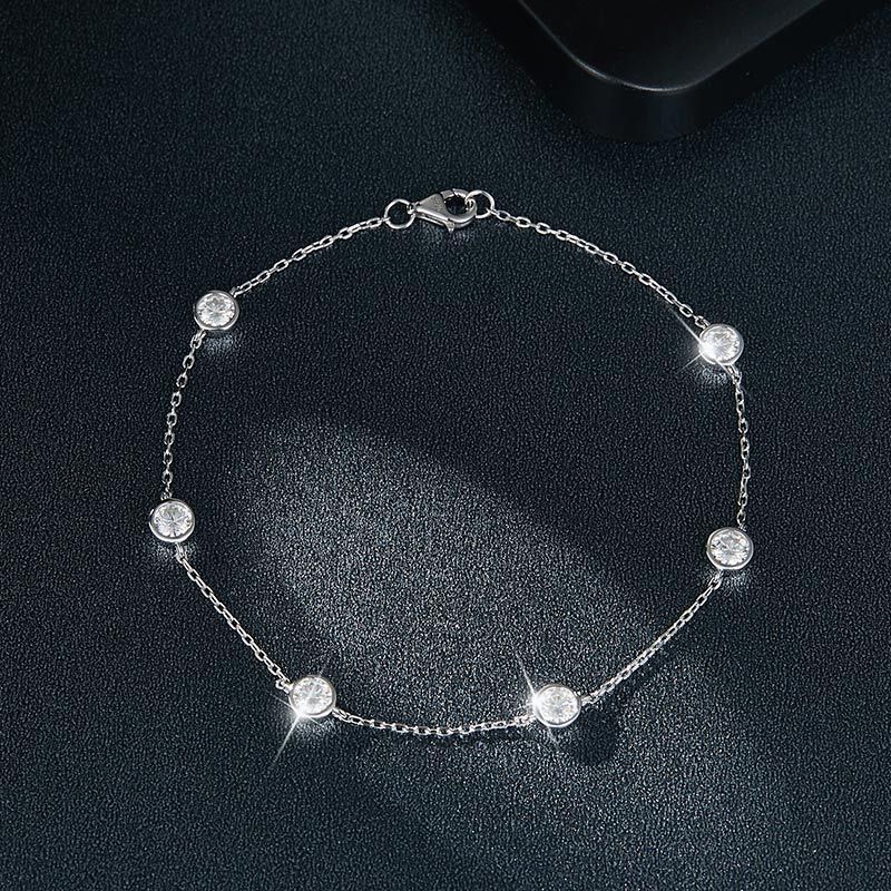 Sotiya Scattered Design Round Cut Moissanite Link Bracelet Sterling Silver-Sotiya