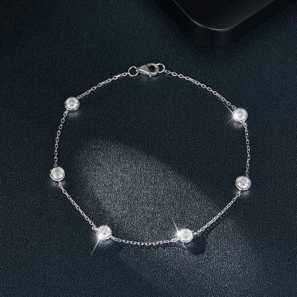 Sotiya Scattered Design Round Cut Moissanite Link Bracelet Sterling Silver-Sotiya