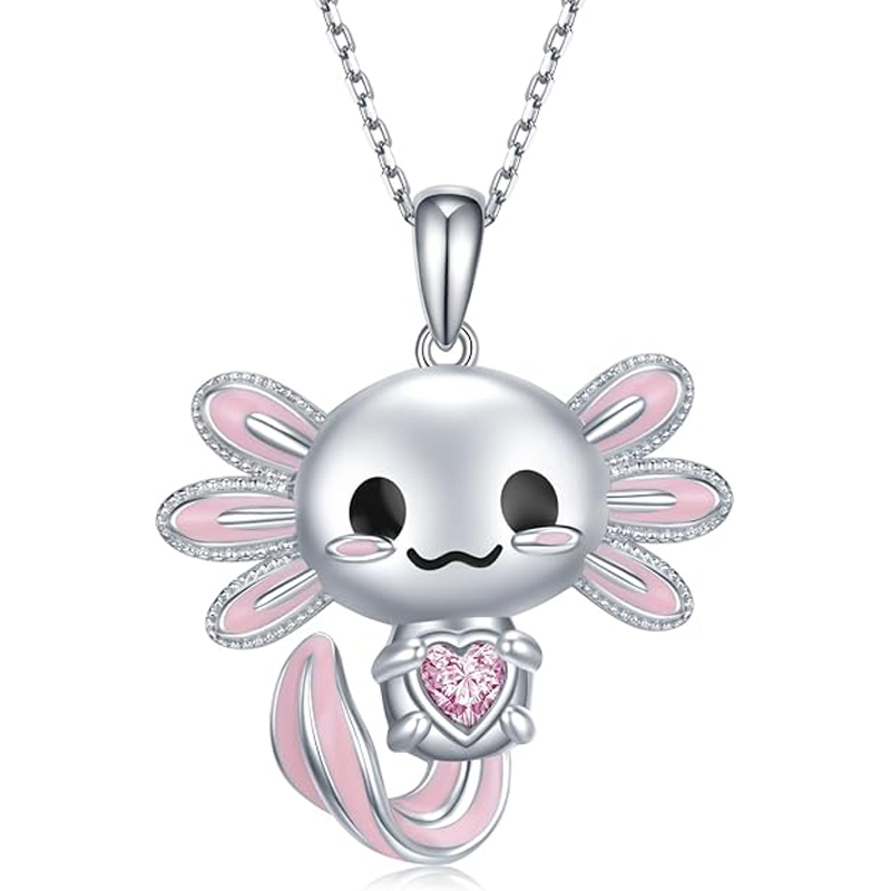 Sotiya Cute Axolotl 12 Birthstones Heart Cut Necklace Sterling Silver-Sotiya