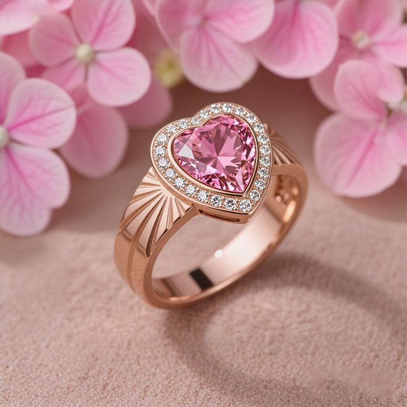 Sotiya Halo Heart Cut Carving Coffee Engagement Ring Sterling Silver-Sotiya