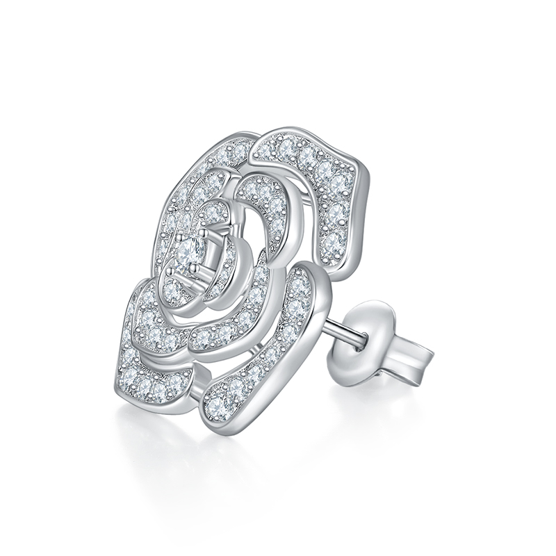 Sotiya Hollow Rose Round Cut Moissanite Stud Earrings Sterling Silver-Sotiya