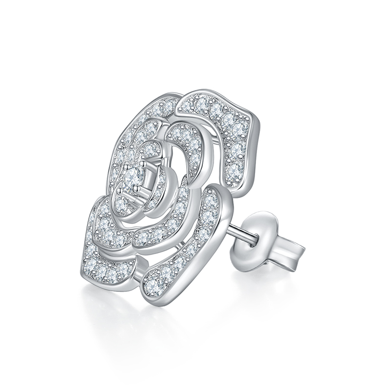 Sotiya Hollow Rose Round Cut Moissanite Stud Earrings Sterling Silver-Sotiya