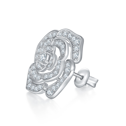 Sotiya Hollow Rose Round Cut Moissanite Stud Earrings Sterling Silver-Sotiya