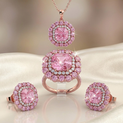 Sotiya Double Halo Amethyst Purple Asscher Cut Jewelry Set Sterling Silver-Sotiya