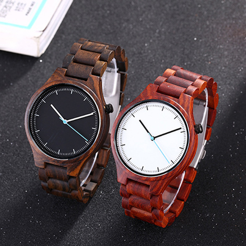 Sotiya Simple Red/Black Sandalwood Quartz Coffee Wooden Watch-Sotiya