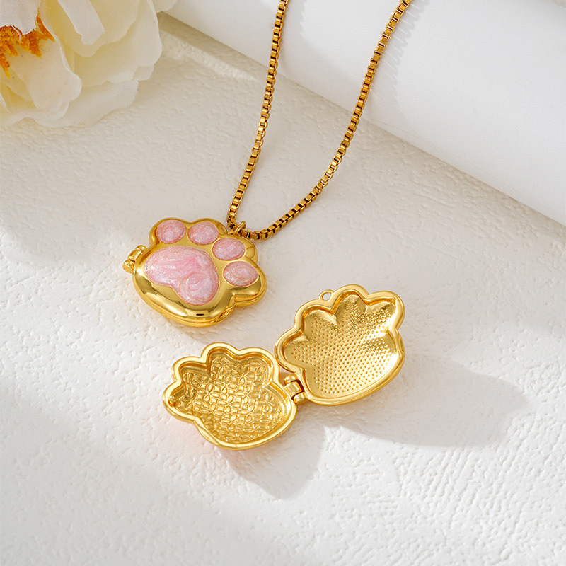 Sotiya Pet Cat Dog Puppy Paw Personalized Photo Locket Necklace-Sotiya