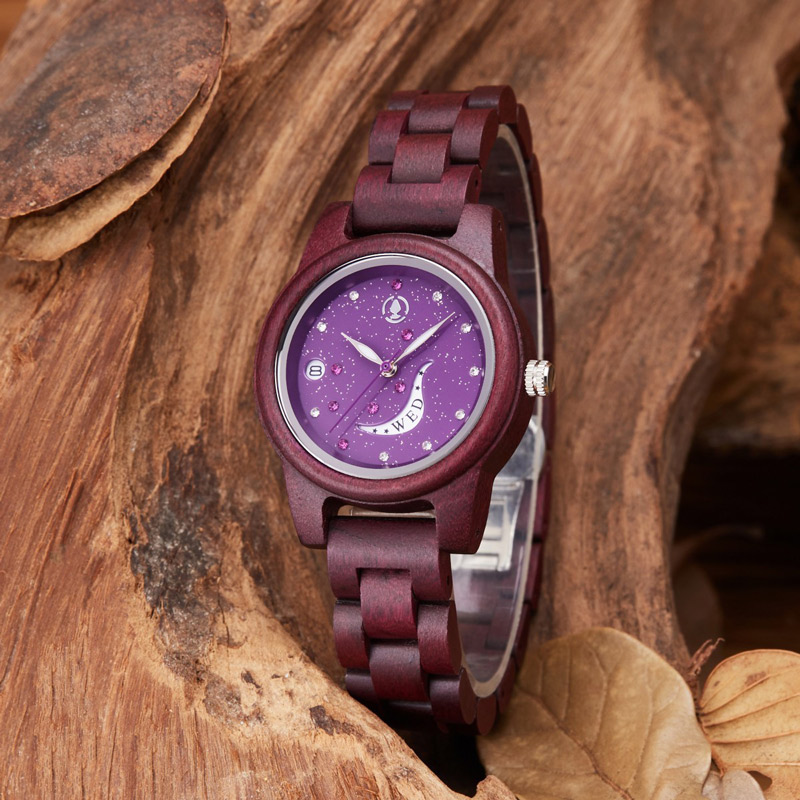 Sotiya Seven Stars and Moon Dial Quartz Wooden Watch-Sotiya