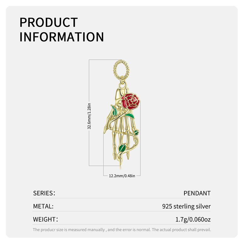 Sotiya Rose Skeleton Hand Necklace Sterling Silver-Sotiya