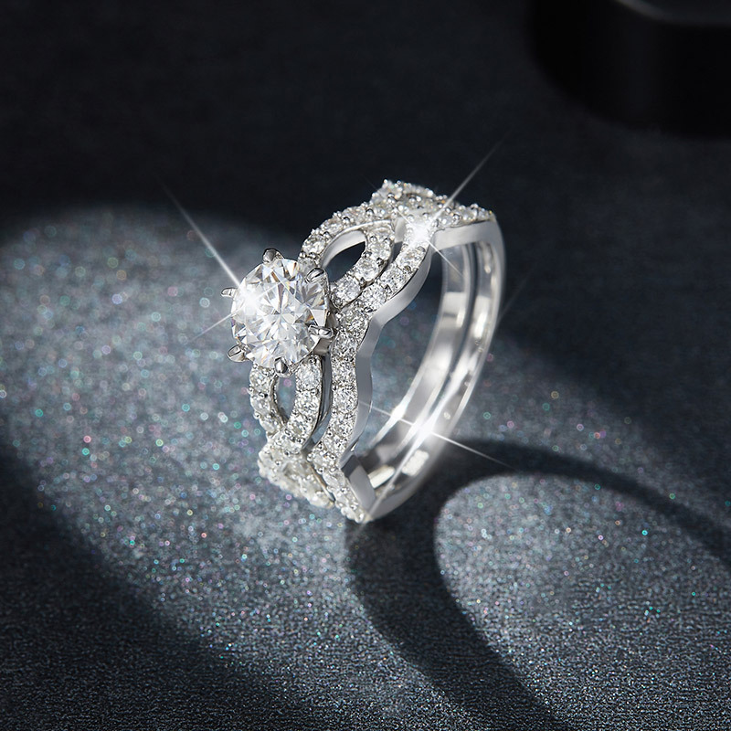 Sotiya 6 Prong Round Cut Twist Moissanite Wedding Bridal Ring Set Sterling Silver-Sotiya