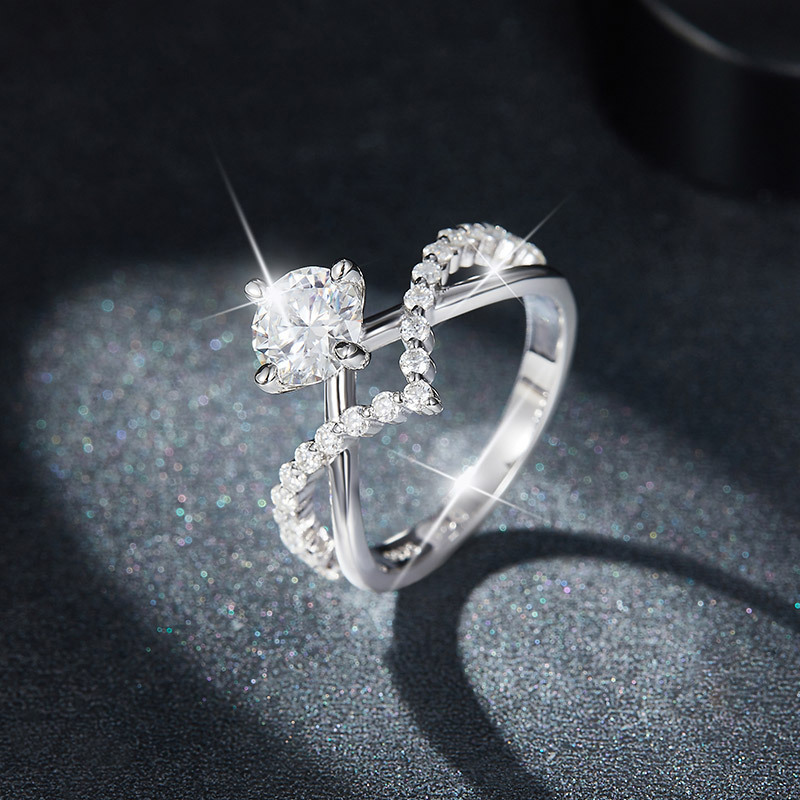 Sotiya Twist Shank Round Cut Moissanite Engagement Ring Sterling Silver-Sotiya