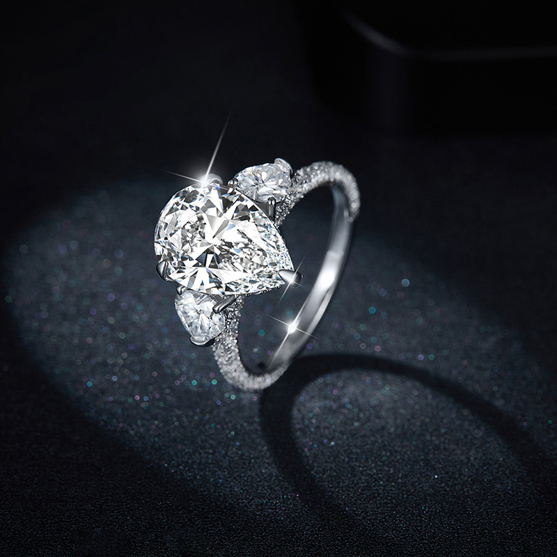 Sotiya Three Stone Pear Cut Moissanite Engagement Ring Sterling Silver-Sotiya