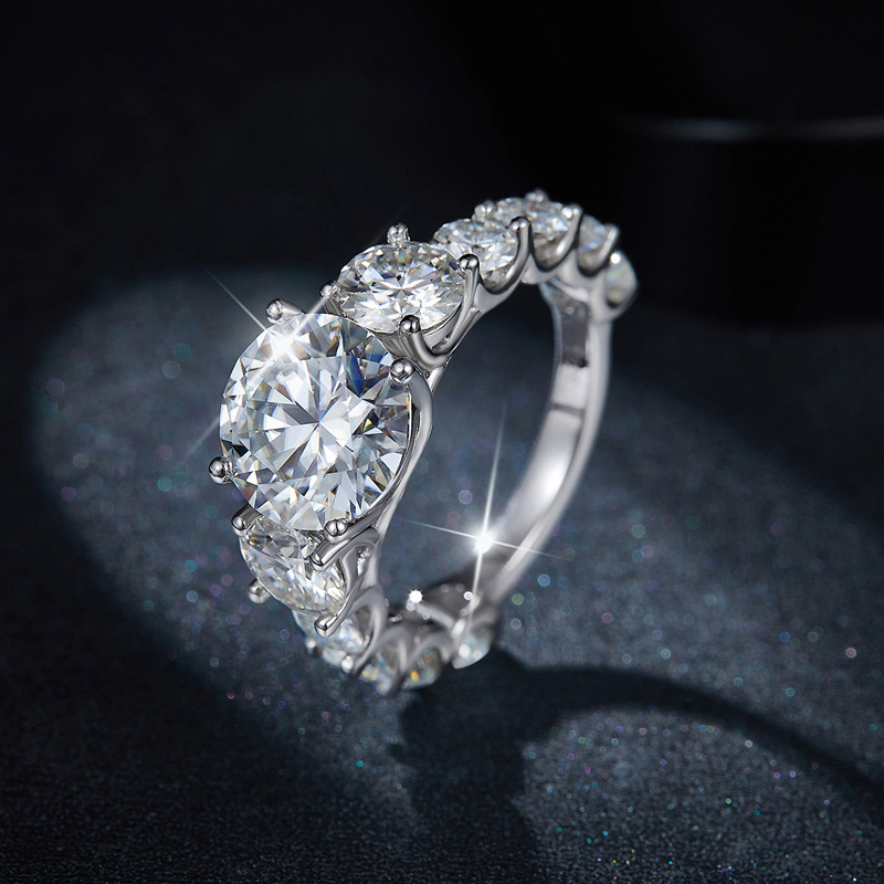 Sotiya Side Stones Round Cut Moissanite Engagement Ring Sterling Silver-Sotiya