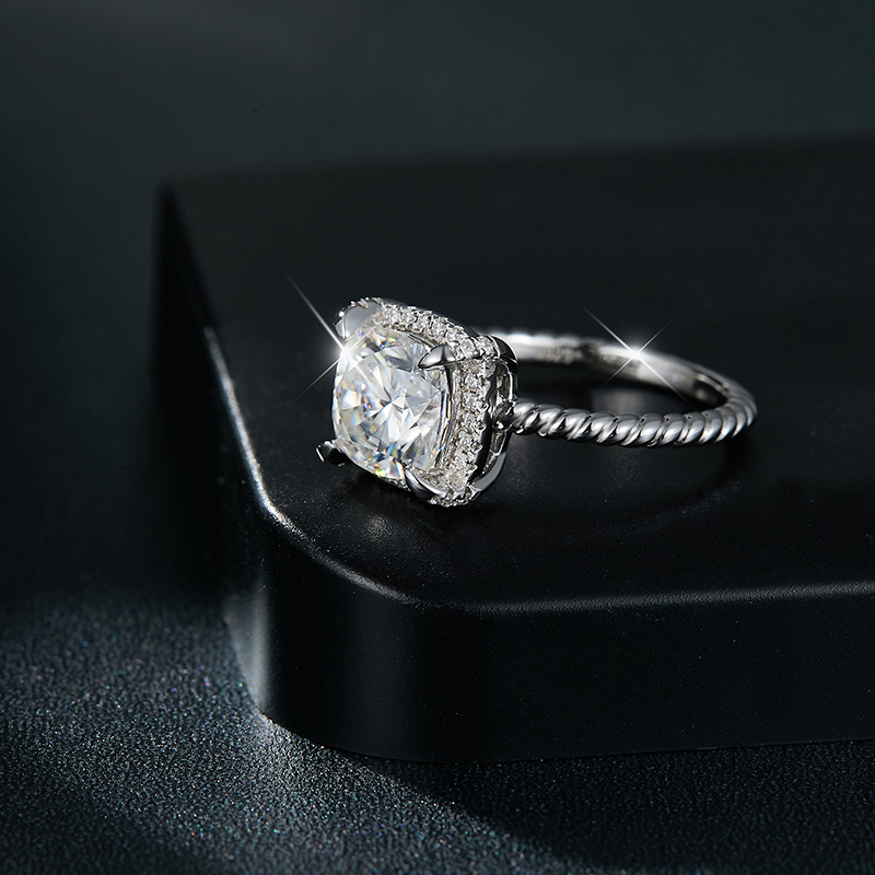 Sotiya Twist Halo Cushion Cut Moissanite Engagement Ring Sterling Silver-Sotiya