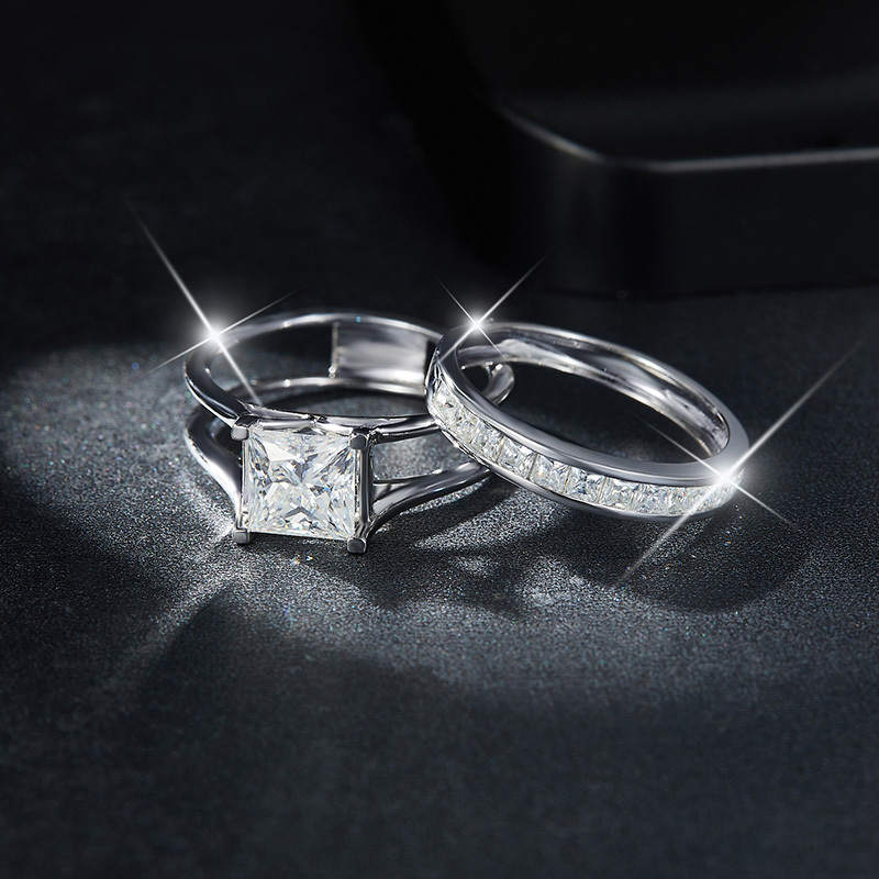 Sotiya Channel Set Princess Cut Moissanite Wedding Bridal Interchangeable Ring Set Sterling Silver-Sotiya