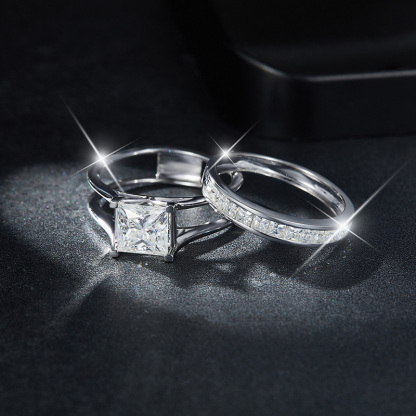 Sotiya Channel Set Princess Cut Moissanite Wedding Bridal Interchangeable Ring Set Sterling Silver-Sotiya