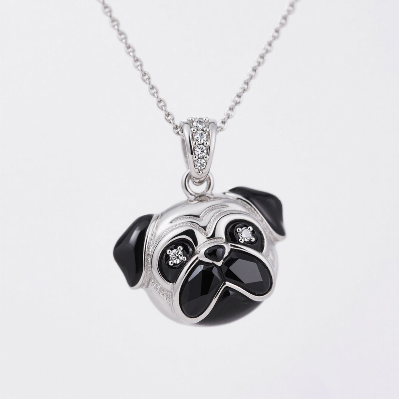 Sotiya Cute Head-tilt Pug Enamel Pendant Necklace-Sotiya
