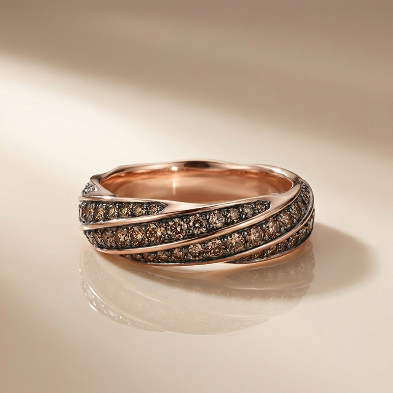 Sotiya Twill Round Cut Coffee Women's Wedding Ring Sterling Silver