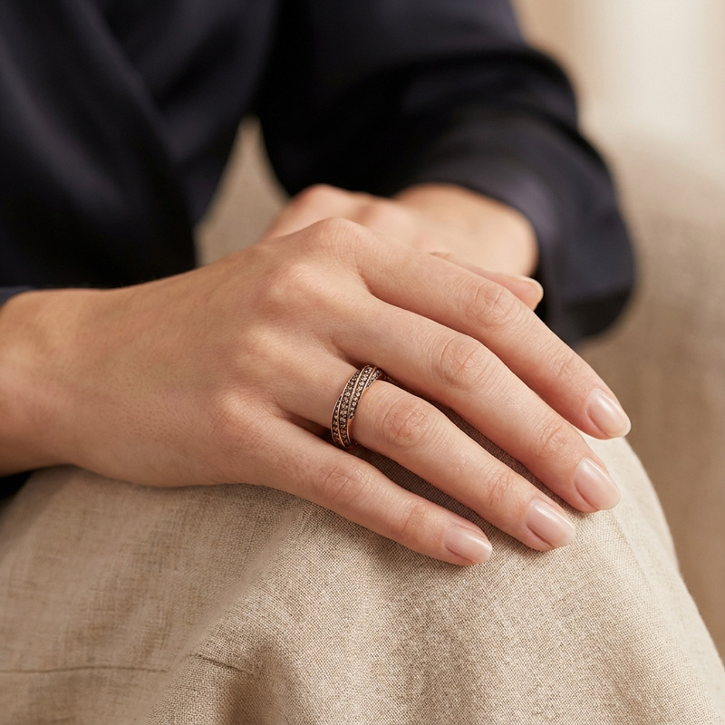 Sotiya Twill Round Cut Coffee Women's Wedding Ring Sterling Silver-Sotiya