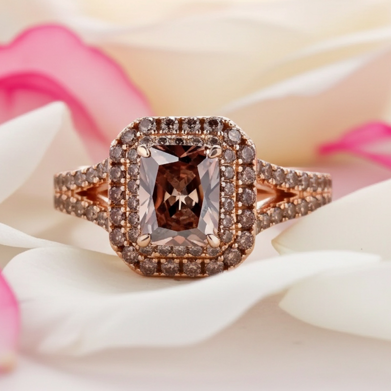 Sotiya Double Halo Radiant Cut Chocolate Engagement Ring Sterling Silver