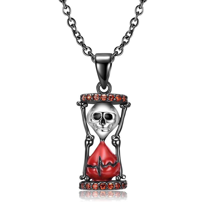 Sotiya Skull Hourglass Necklace Sterling Silver-Sotiya