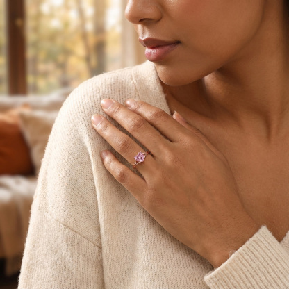 Sotiya Unique Twist Pink Heart Fantasy Starbrite Cut Engagement Ring Sterling Silver-Sotiya