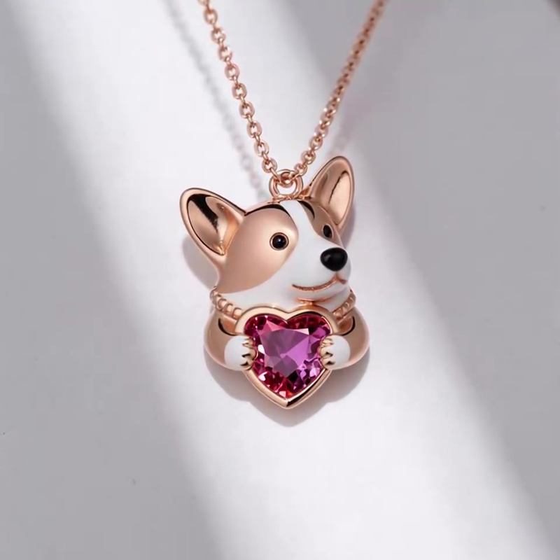 Sotiya Corgi Embraces Love Heart Birthstone Necklace-Sotiya