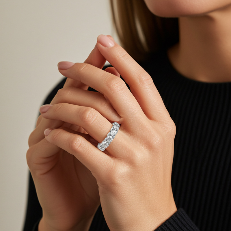 Sotiya Fully Inlaid Women's Wedding Ring Eternity Band Sterling Silver-Sotiya