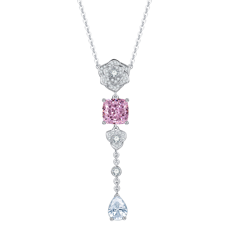 Sotiya Flower Design Cushion Cut Necklace High-carbon Zircon Sterling Silver-Sotiya