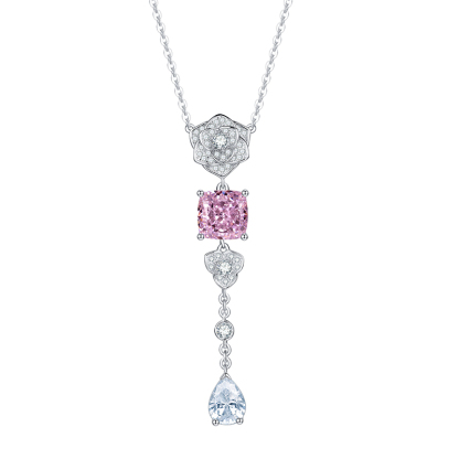 Sotiya Flower Design Cushion Cut Necklace High-carbon Zircon Sterling Silver-Sotiya