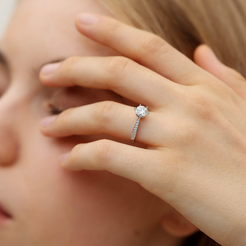 Sotiya Cathedral 6 Prong Round Cut Moissanite Engagement Ring Sterling Silver-Sotiya