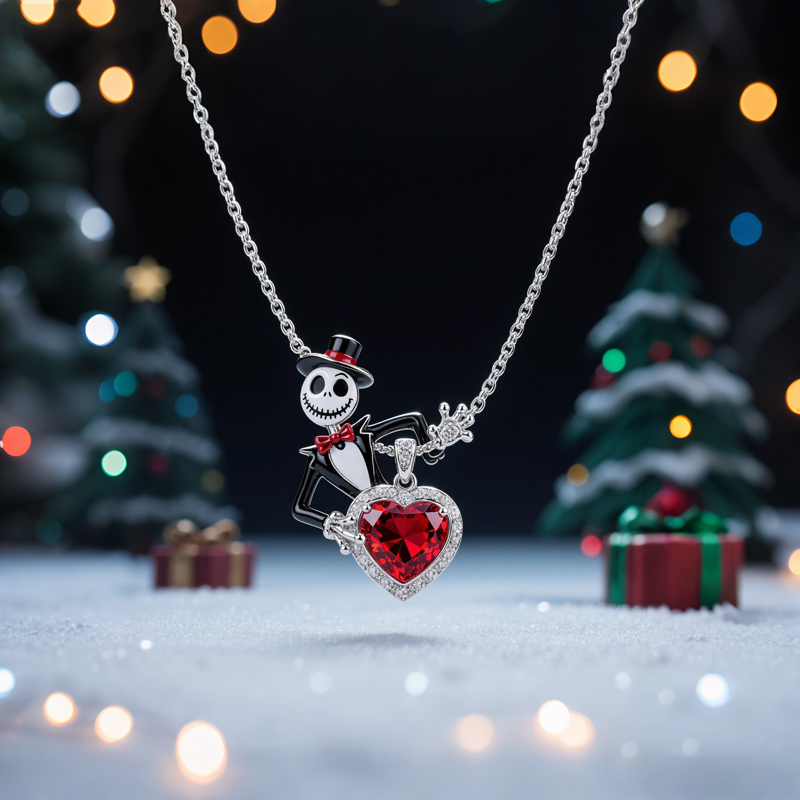 Sotiya Halo Heart Cut Skull Inspired Enamel Necklace Sterling Silver-Sotiya