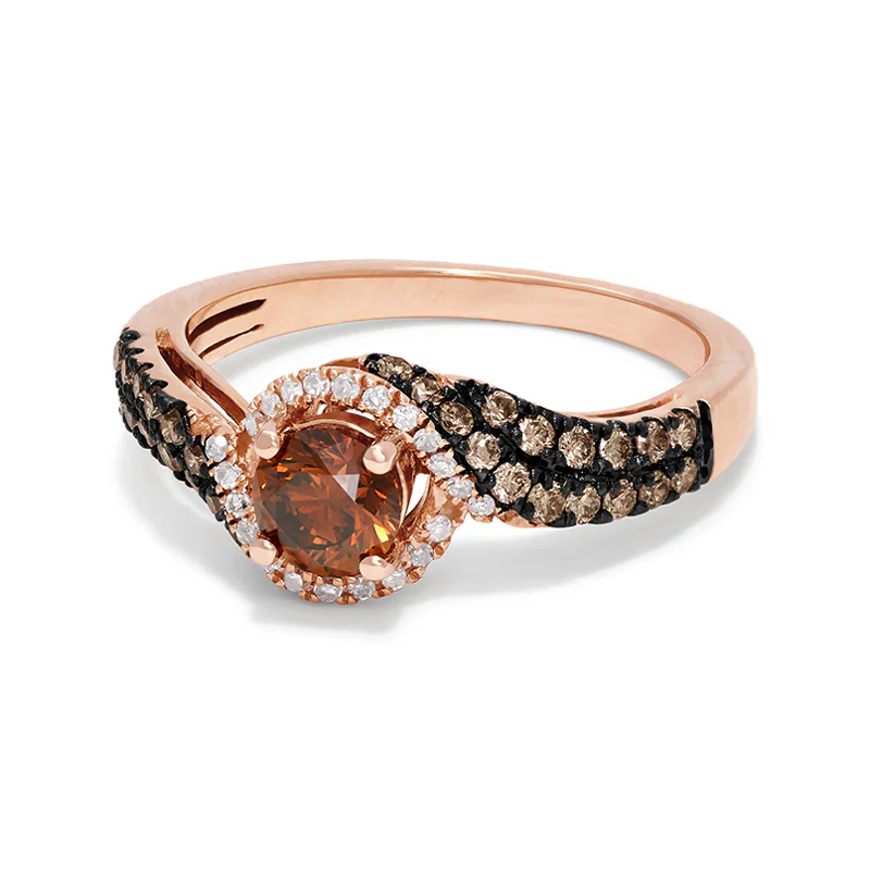 Sotiya Two Tone Halo Round Cut Coffee Engagement Ring Sterling Silver-Sotiya