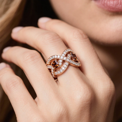 Sotiya Intertwined Infinity Knot Cushion Cut Coffee Women's Wedding Ring Sterling Silver-Sotiya